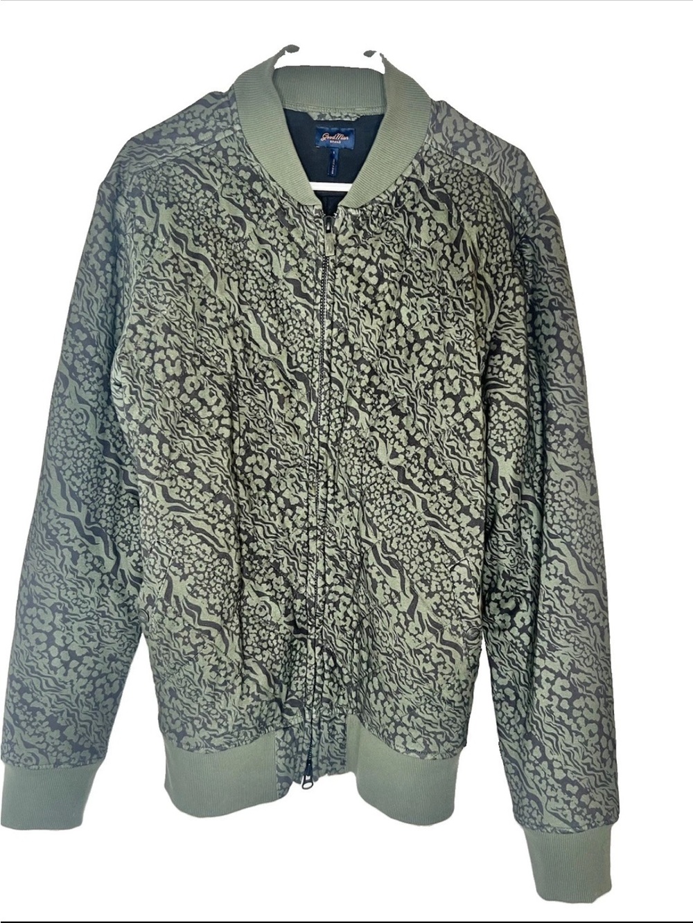 Good Man Brand Olive Green Patterned Bomber Jacket
